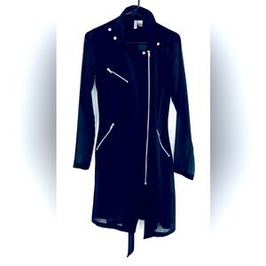 Long Black Biker Shirt/Jacket Sheer with Numerous Zipper design